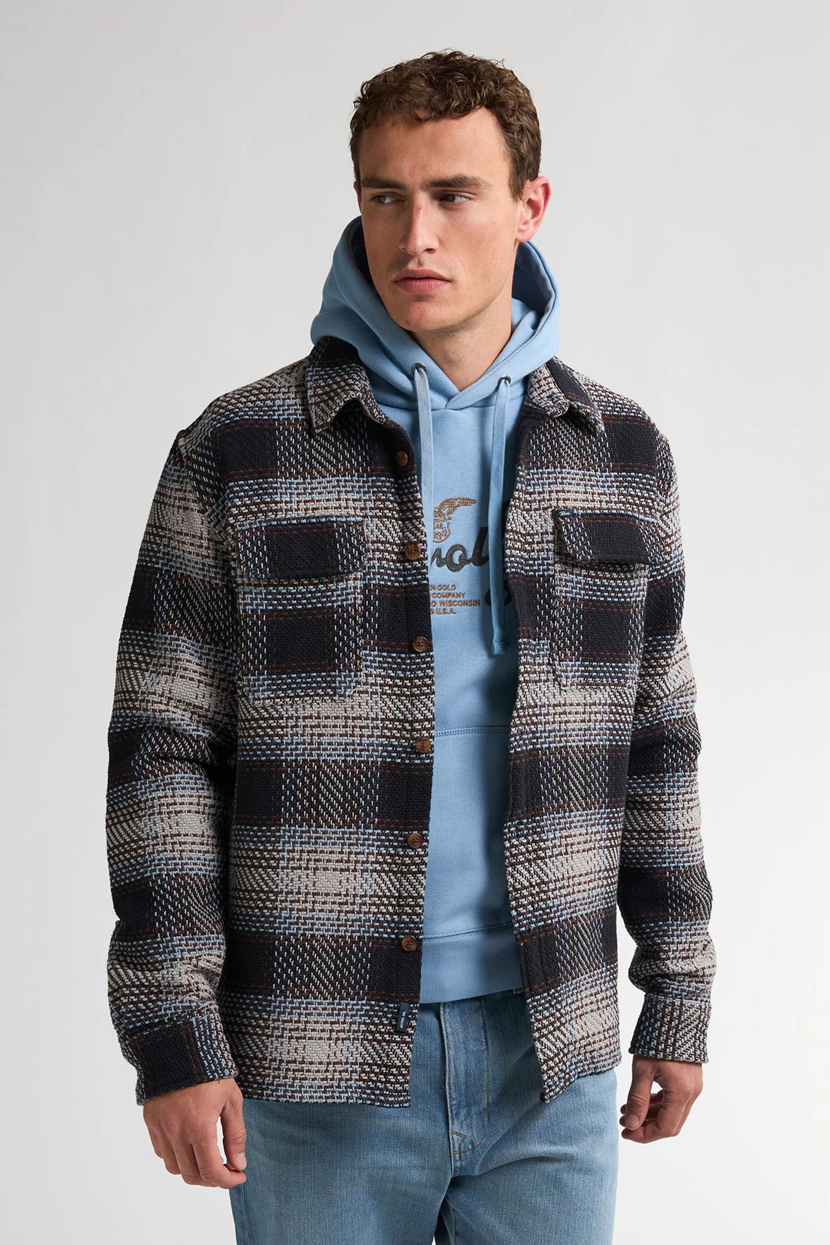 Petrol Overshirt Check Blue Sand